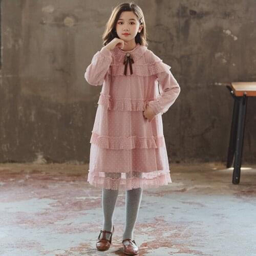 Velvet Girl Dress Elegant Autumn Winter Thicken Lace Princess Dresses Baby Girls Layered Party Kids Dress Children Clothes