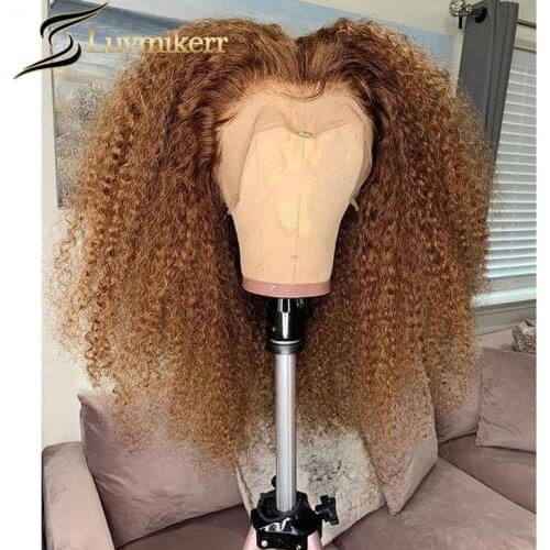 Brazilian Kinky Curly Wig PrePlucked Baby Hair Brown Hd Lace Frontal Wig Transparent Lace Front Human Hair Wigs For Afro Women