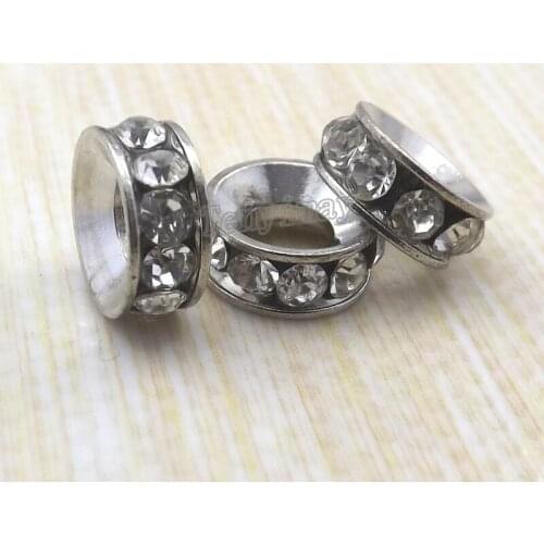 9mm Clear Crystal Alloy Spacer Beads Fit Sanke Chain Bracelet DIY 50pcs/lot