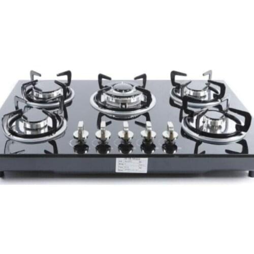 Home kitchen appliance 5 burner built in NG gas stove cooker with flameout protection glass top gas cooktop