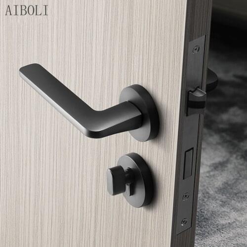 Interior Bedroom Brushed Black Silent Room Door Lock American Simple Split Lock Nordic Wooden Door Black Steel Handle Lock