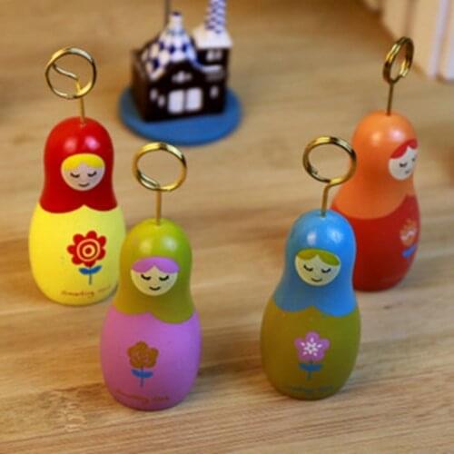 Colorful Russia Doll Matryoshka Shape Wooden Memo Holder Cards Decoration Office Stationery Crafts Photos Clamp Holder