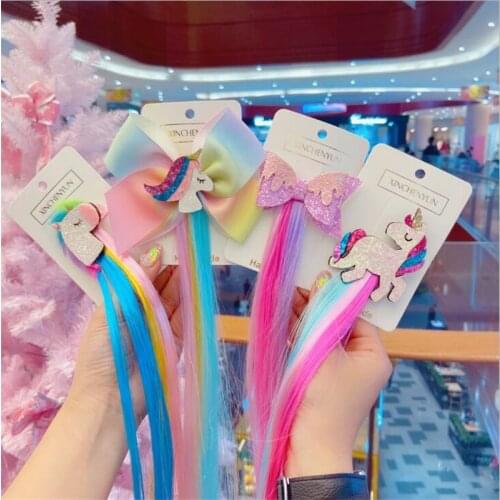 Children Cartoon Rainbow Wig Hairpins Unicorn Hair Clips Girls Cute Rabbit Cat Animals Headbands For Kids Hair Accessories