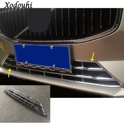 For Volvo XC60 2018 2019 2020 Car Styling Cover Detector ABS Chrome Trim Front Bottom Racing Grid Grill Grille Frame Stick Strip