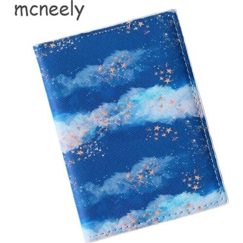 Blue Sky White Clouds Stars Travel Passport Holder ID Card Passport Cover Leather Men/Women Bank Credit Card Holder Ticket Folde