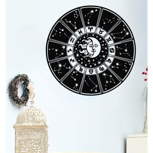 Art Design Moon And Sun Dual Zodiac Wall Mural Home Bedroom Decor Vinyl Star Nights Symbol Sunshine Wall Sticker Decals Wm-011