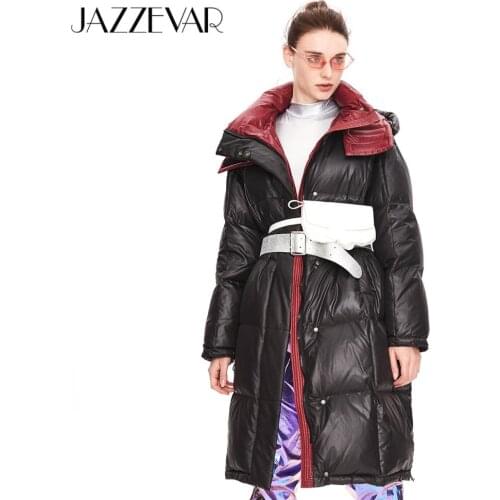 JAZZEVAR 2020 Winter new arrival down jacket women dark blue color with a hood fashion style long women clothes for winter K9049