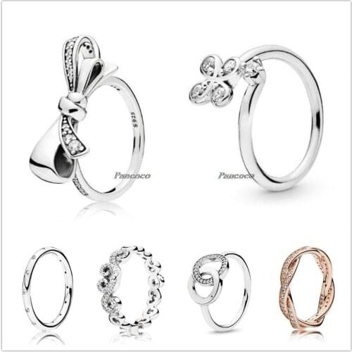 Authentic 925 Sterling Silver Signature Circles With Crystal Rings For Women Wedding Party Gift Europe Pandora Jewelry