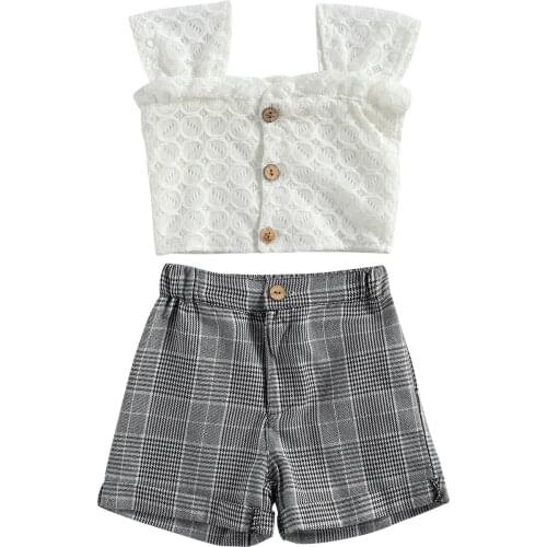 Summer Toddler Baby Contrast Color Two pcs Set Infant Girls' Square Collar Sleeveless Tops+High Waist Short Pants Set Hot Sale