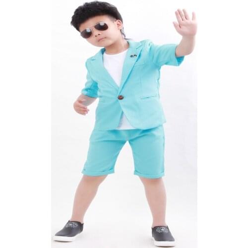 Boys Suit for Weddings Kids Summer Prom Party Set Flower Boys Formal Blazer Jacket Shirt Short 3Pcs Children Performance Costume