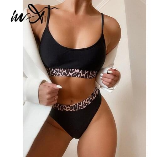 In-X Bandeau bikini set High waist swimwear women 2021 Leopard swimsuit women' swimming suit Sports bathing suit beach wear sexy