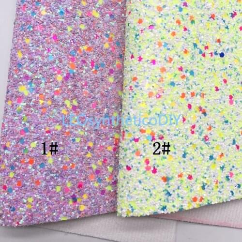 LEOsyntheticoDIY Purple Green Yellow Chunky Glitter Vinyl Fabric Sheet Felt Backing Synthetic Leather Faux Vinil DIY A4 SIZE R02