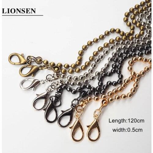 Lionsen 120cm 60CM Ball Replacement Chain Strap Metal link Clasp Purse Chain Bag Handle Shoulder Cross Body Handbags Chain Strap