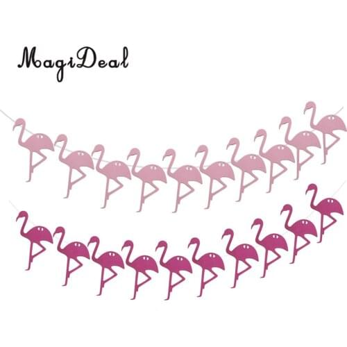 MagiDeal Hawaiian Flamingo Wooden Bunting Banner Summer Beach Birthday Party Luau Decor Garland Flamingo Banner
