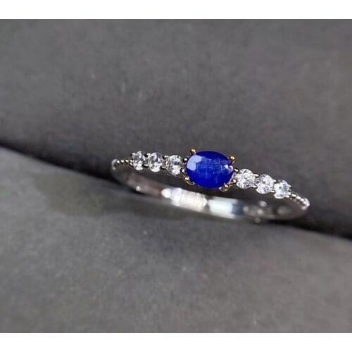 Fashion classic simple Slender Natural gem stone Ring Natural blue sapphire ring S925 silver womens girl party gift Jewelry