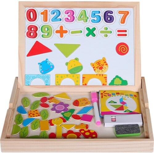 Dress Up And Learn 3D Magnetic Puzzle Set Wooden Double-sided Drawing Board Kids Blackboard Puzzle New Design Kids Toys Gift