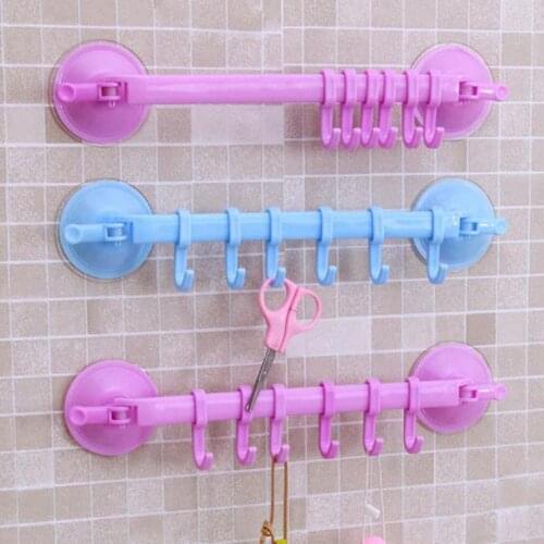 6 Hooks Home Bathroom Kitchen Wall Suction Cup Towel Clothes Hanger Rack Holder