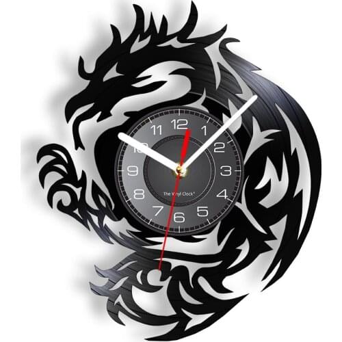 Dragon Laser Cut Vinyl Record Longplay Wall Clock Fire Medieval Dragon Fantasy Home Decor Silent Hanging Watch For Boy Room