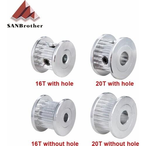 2GT GT2 Aluminum Timing Belt Idler Pulley 16T 20T Teeth Tooth 3mm 5mm 8mm Bore For 3D Printer 6mm Width Timing Belt