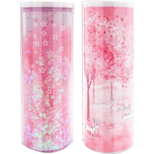 NBX Pencil Case for Boy Girl Stationery Box Quicksand Translucent Creative Multifunction Cylindrical Pencil Case School -Pink