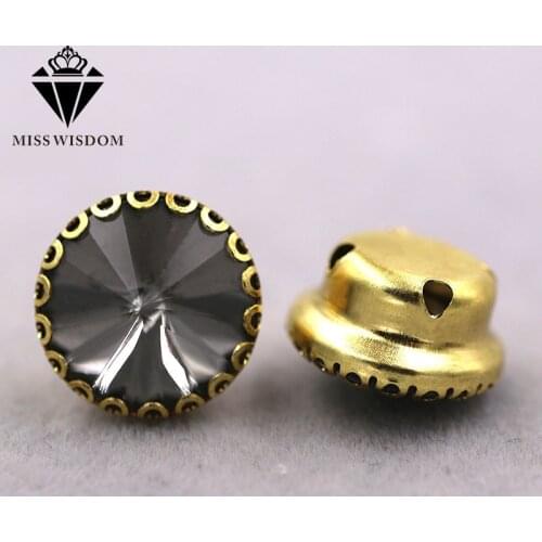 New arrival Gray Round shape glass crystal sew on rhinestones gold base lacy claw rhinestone strass Diy clothing accessories