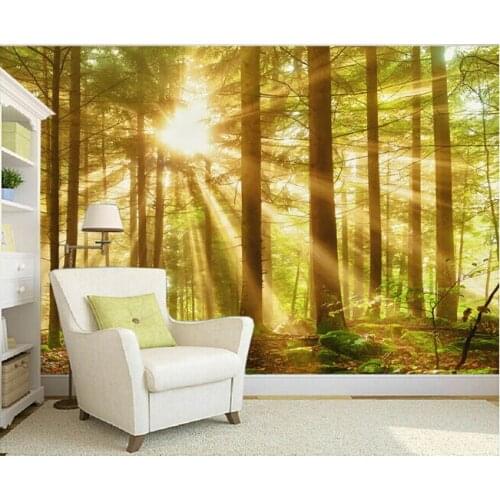 Custom nature wall murals, woods morning scenery paintings for the bedroom TV KTV wall waterproof vinyl papel DE parede