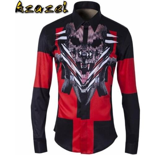 Azazel Shirt Men Luxury Allover Printed Long Sleeve Mens Dress Shirts 3D Digital Printing Casual Shirts Man Plus Size 4XL