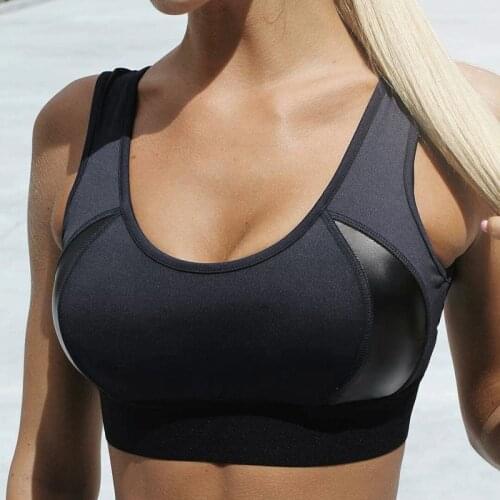 Push Up Sports Bra Women Leather Splice Cross Bra top woman Breathable High Impact Without Underwire Bra femme
