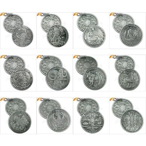 Antique Silver tone Twelve Constellations the signs of the zodiac Set