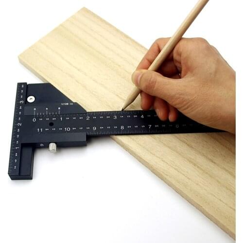T Type Ruler Scribing Marking Gauge Multifunction Woodworking Scribe High Precision Metric Inch Aluminum Alloy DIY Accessories