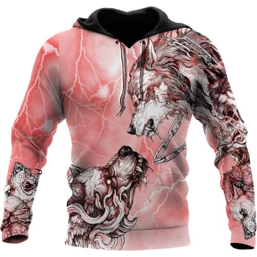 New Beautiful Tattoo Red Wolf autumn winter Sweatshirt 3D print Unisex casual Zip Hoodie original street style Hoodie