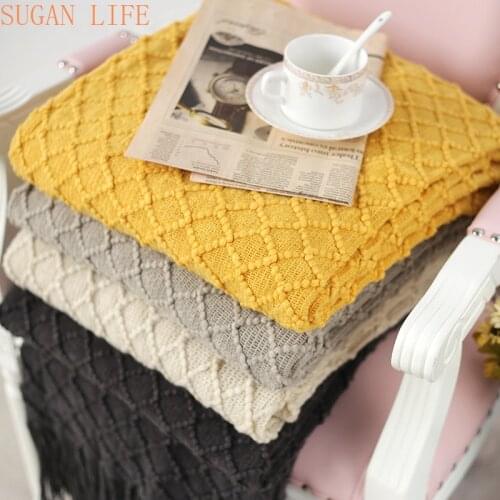 Knitted Throw Travel Blanket Grey Yellow Black Grey Sofa Throw Blanket Tassels Air Condition Blanket Diamond Acrylic 130x170cm