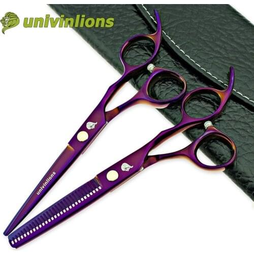 Univinlions 6" titan purple japan hair scissors hairdressing salon professional hair cut shears barber thinning scissors pinking