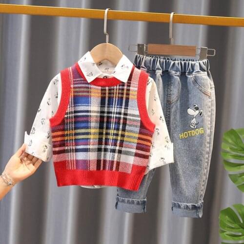 Spring Children Fashion Clothes Baby Boy Girl Sweater Vest Shirt Pants 3Pcs/sets Kids Infant Clothing Toddler Tracksuit 0-4 YEAR