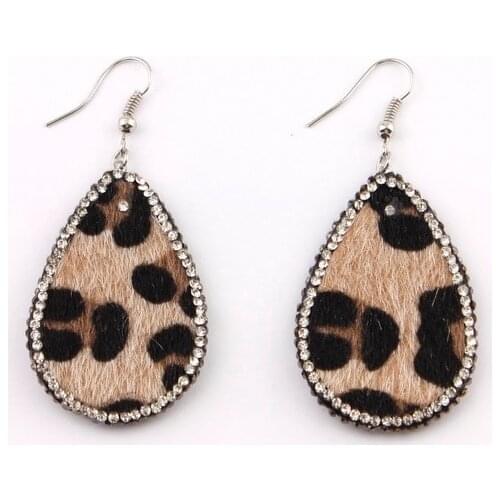 Vintage Geometric Oval Leopard Pave Crystal Leather Teardrop Earrings Tortoiseshell PU Leather Waterdrop Earrings For Women