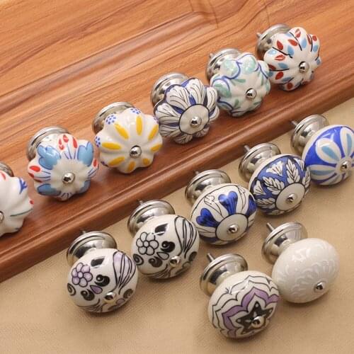 Vintage Pumpkin Cabinet Knobs European Furniture Handles Ceramic Door Knob Drawer Cupboard Kitchen Pull Knobs