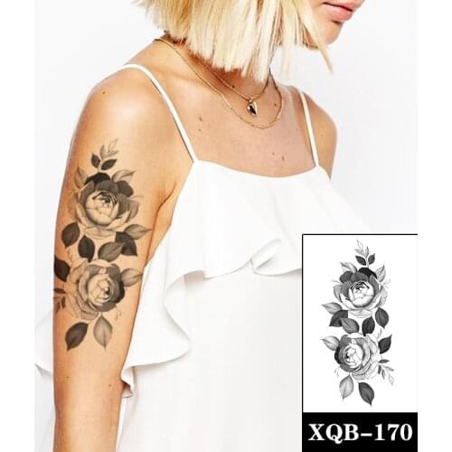 Waterproof Temporary Tattoo Sticker Black Plain Flower Leaves Design Fake Tattoos Flash Tatoos Arm Legs Body Art for Women Girl
