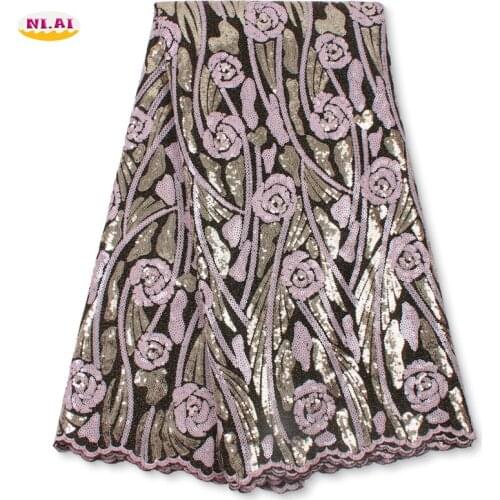 High Quality African Nigerian Tulle Lace Fabric Gold Embroidery Sequence Lace Fabric For Woman Dress 5yards/lot NA4386B-2