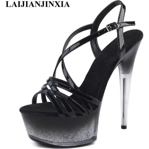 New Gladiator Stripper Heels Elegant Models Party Pole Dance Shoes Sexy Stage Nightclub 15 CM High Heels Platform Women Sandals