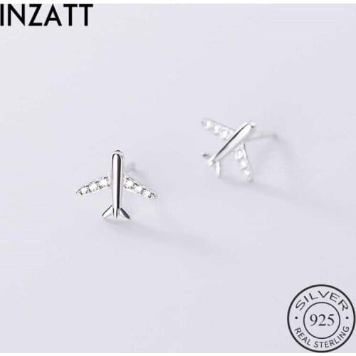 INZATT Real 925 Sterling Silver Zircon Aircraft Stud Earrings For Fashion Women party Fine Jewelry Hiphop Accessories Gift
