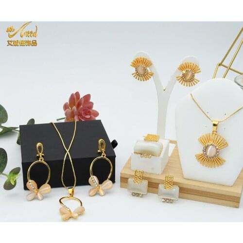 Ethiopia Jewelry Sets Flower Zircon Earrings&Necklaces For Woman Gold 24K Chain Choker African Italian Wedding Fine Bridal Gifts