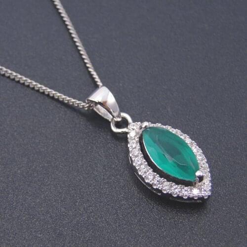 Charm Pendant 925 Sterling Silver Green CZ Marquis Pendant Necklace For Women Engagement / Party / Birthday Gift