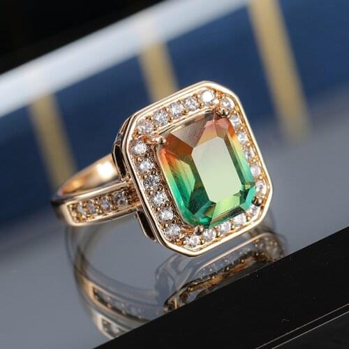 Classic Silver Color Finger Rings for Women Elegant Tourmaline gemstone Engagement Wedding Statement gold filled Jewelry