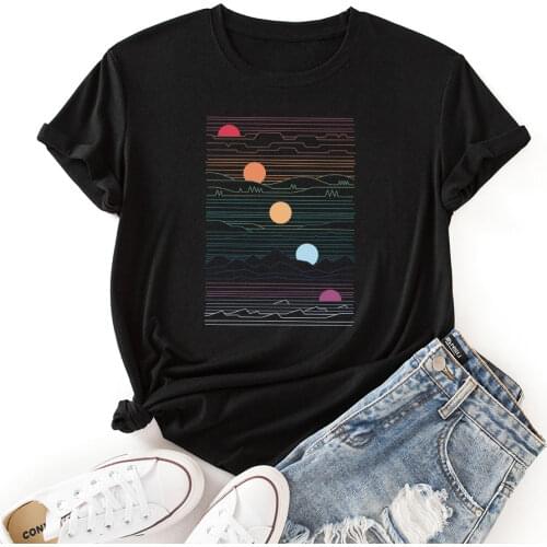 Women Crew Neck Short Sleeve Casual Summer T-shirts Graphic Tee Shirts Tops Female Clothes Sunset Shirts for Woman