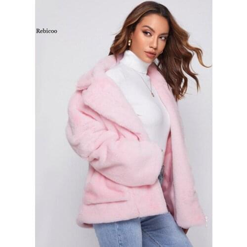 Winter Women Faux Fur Coat New Thick Warm Pink Advanced Fake Fur Women Long Sleeve Elegant Coat Plus Size Female Overcoat