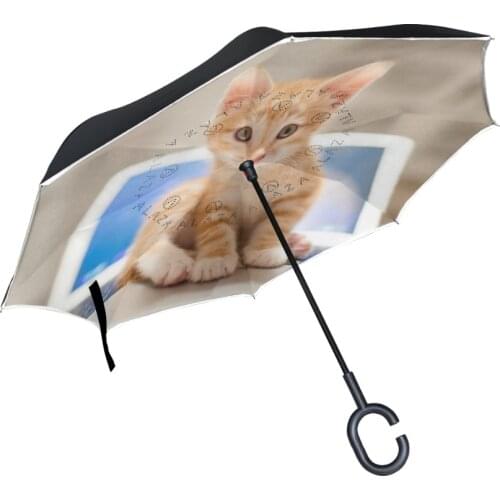 South Korean Bobcat Printed Reverse Umbrella Double Layer Car Reverse Umbrella Rain Women Men Umbrellas Reverse Windproof