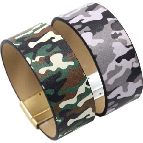 ZWPON PU Leather Camouflage Bangles Magnetic Bracelets for Women Leopard Print Wide Cuff Bangles Jewelry Wholesale E2303