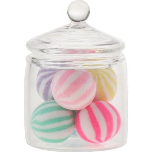 1:6 Miniature Candy Jar Mini Glass Sweet Bottle with 6 Candies