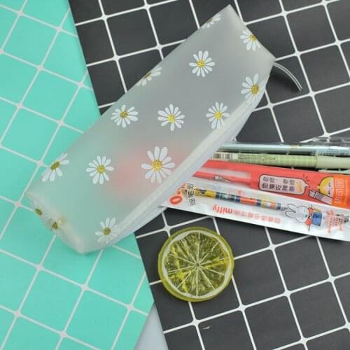 1 PCS Kawaii Pencil Case Daisy Pencil Case Transparent Daisy Candy Color Gift School Box Pencil Bag