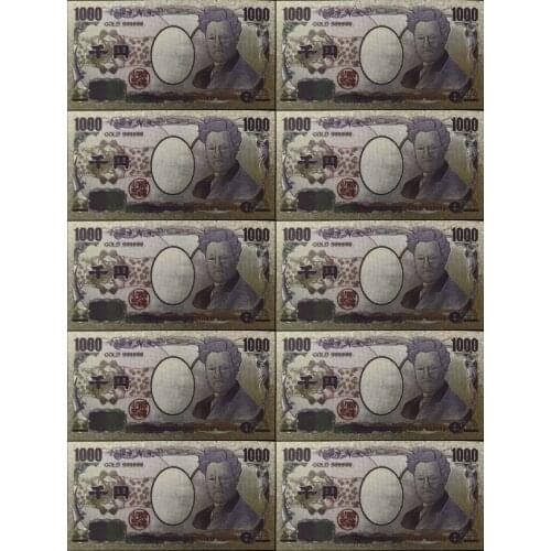 10pcs/set 1000 Japan Yuan Colorful Gold Foil Banknotes for Gift Bills Money Fake Money Collection